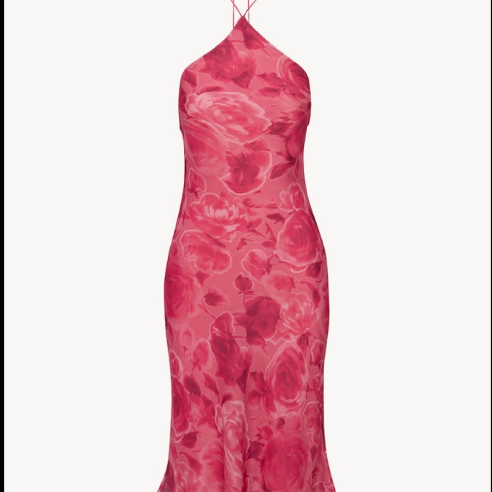 Réalisation Par - Pink Floral Halter Midi Dress "THE ELECTRA"